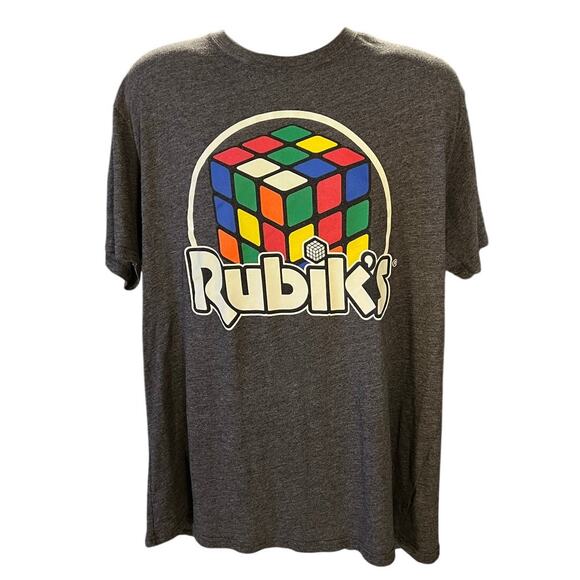 Rubiks's Gray Short Sleeve Crew Neck Retro Logo Graphic T-Shirt Size XL - Picture 1 of 6